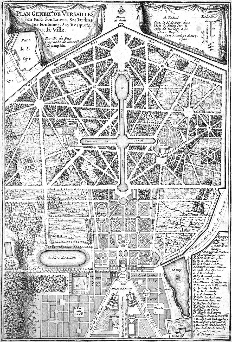 　図6. 1700年にNicolas de Ferによって描かれたヴェルサイユ宮殿平面図
　※上記の画像、キャプションをクリックすると画像の出典元のWikipediaへリンクします。