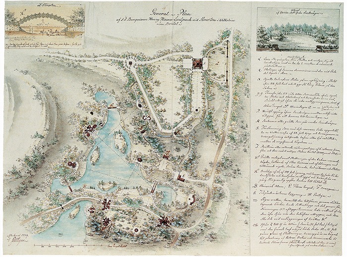　図4. 1779年にFrederik Magnus Piperによって描かれたストウヘッド庭園の平面図 
　※上記の画像、キャプションをクリックすると画像の出典元のHowDoYouLandscape?の
　　Webサイトへリンクします。