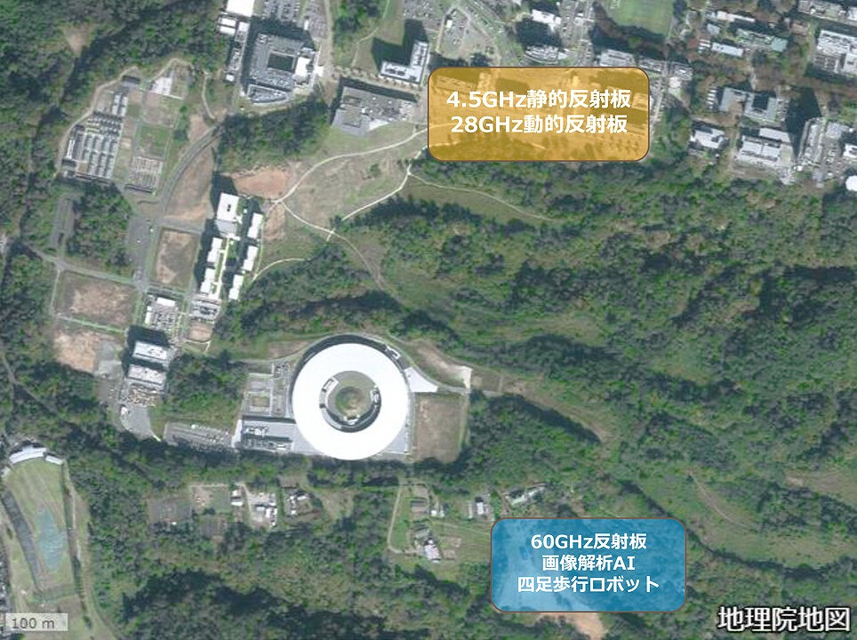 　実証フィールドと機器配置図（東北大学青葉山新キャンパス） ⒸNTTドコモビジネス