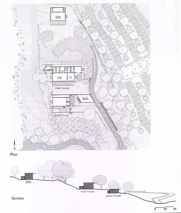 　図10. バートン・マイヤーズ「トロ渓谷の住宅」平面図 、断面図 *2 